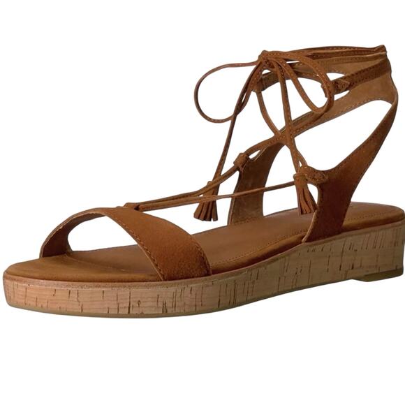 FRYE Miranda Suede Gladiator Sandals Size 8 Nutmeg Cork Platform Boho Hippie - Picture 1 of 10